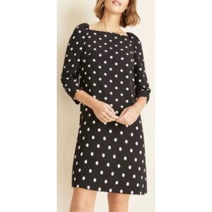 Ann Taylor Polka Dot 3/4 Puff Sleeve Shift Dress Preppy Size 00 Petite NWT